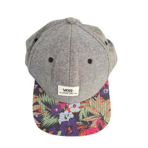 VANS Floral Hat Snap Back Cap Grey One Size Vintage Unisex Streetwear - Picture 1 of 3